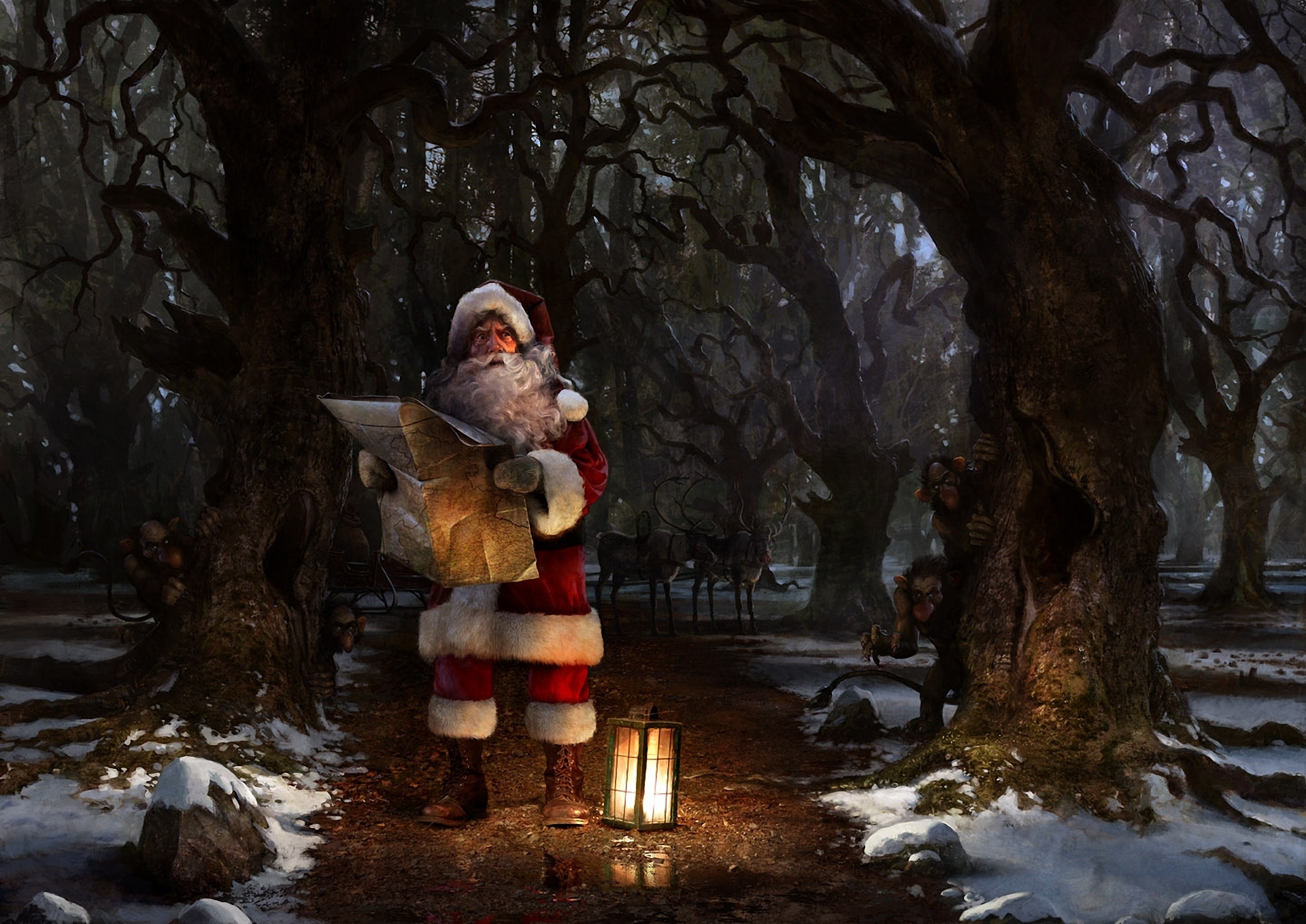 Image of Santa looking at a map