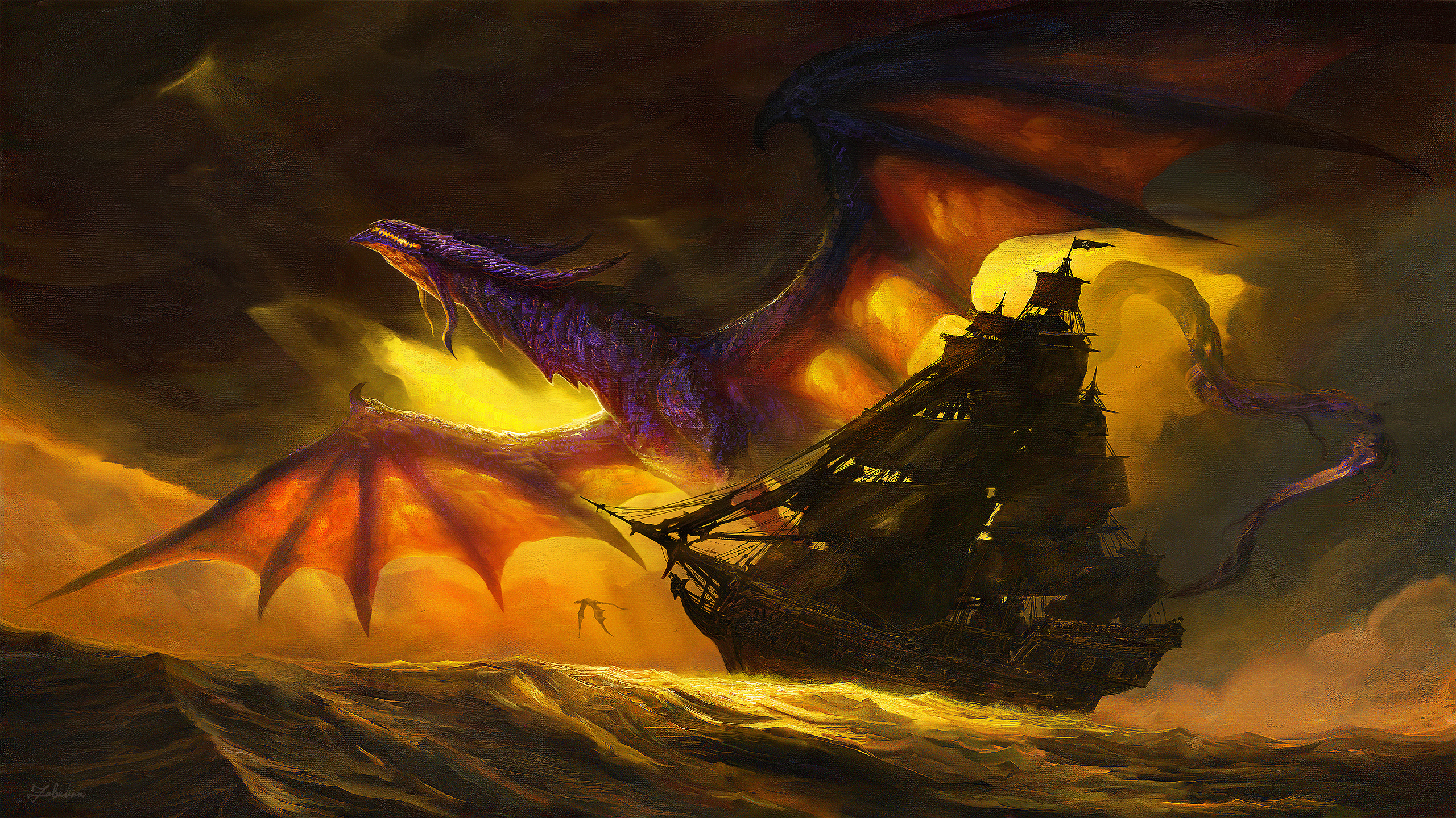 Dragon attacking a ship