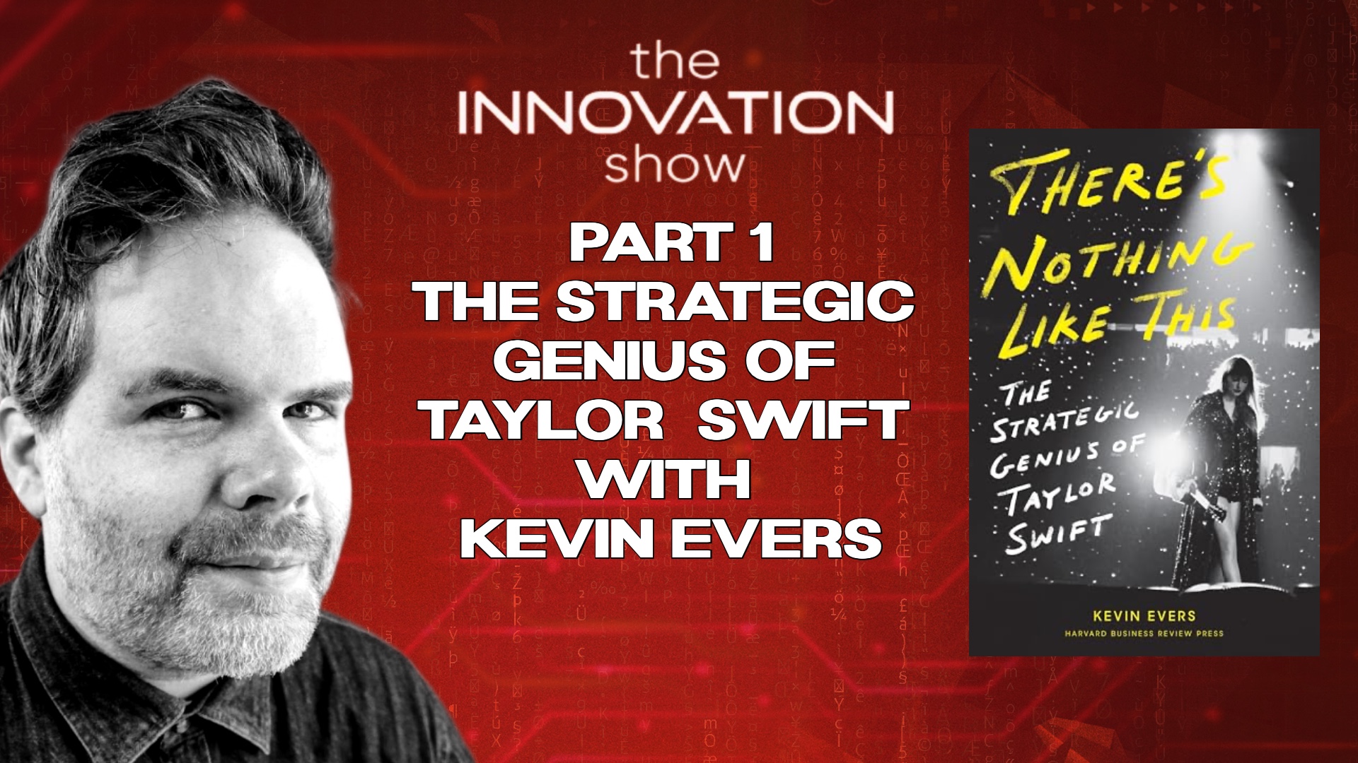 thumbnail for The Innovation Show podcast featuring Kevin Evers with text “Part 1 The Strategic Genius of Taylor Swift” and the book cover “There’s Nothing Like This