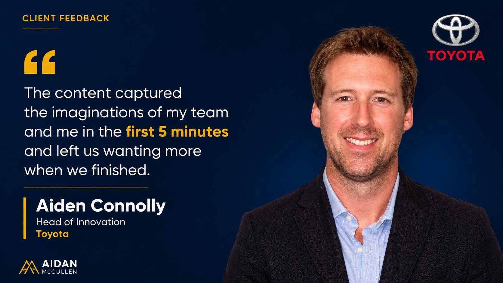 Toyota innovation testimonial: Aiden Connolly, Head of Innovation, on Aidan McCullen's workshop content